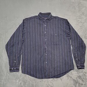 Box Office Shirt Mens XL Blue  Striped Button Down Long Sleeve Cotton Casual 90s